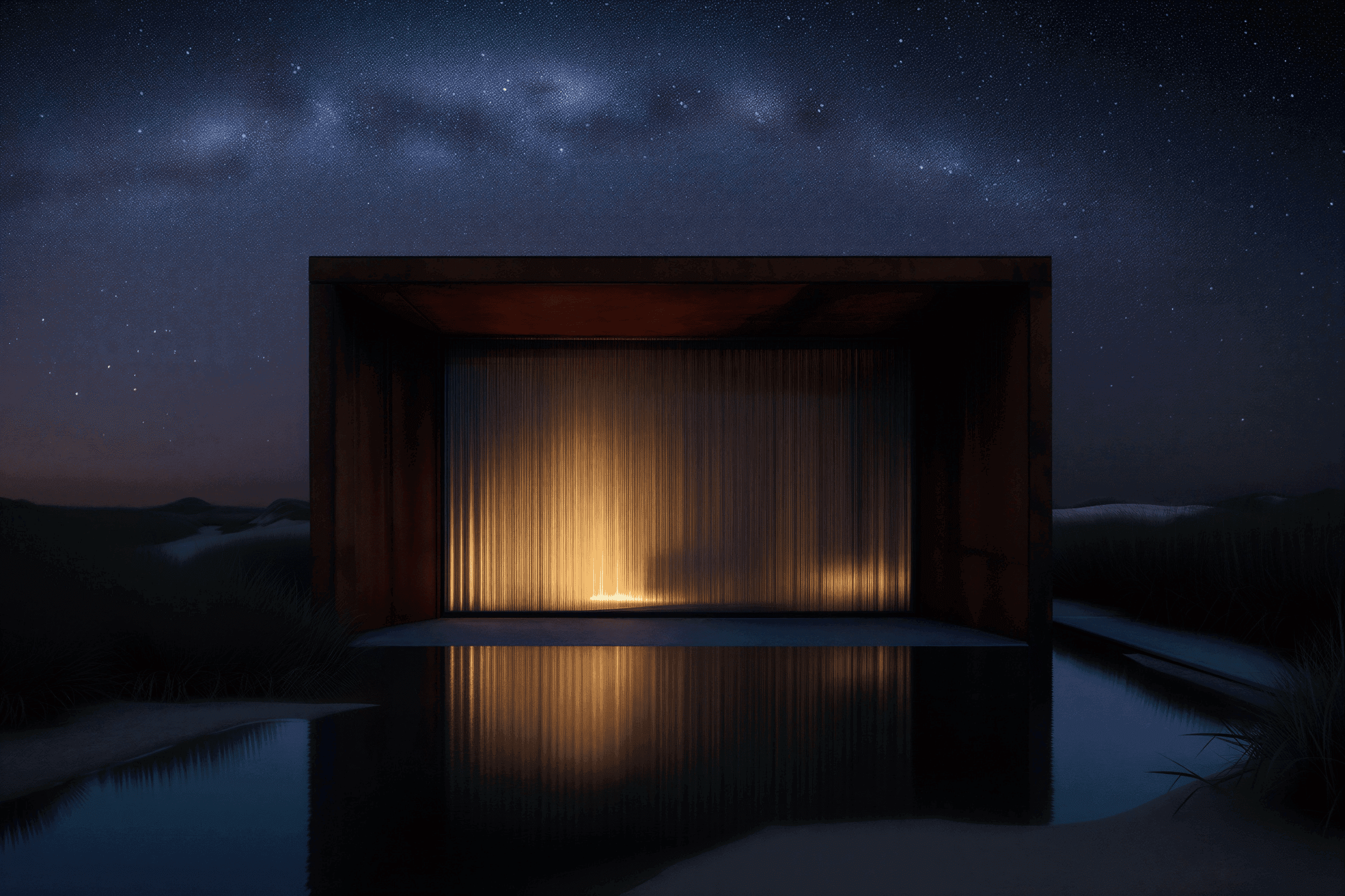 Illuminated architectural structure at twilight
